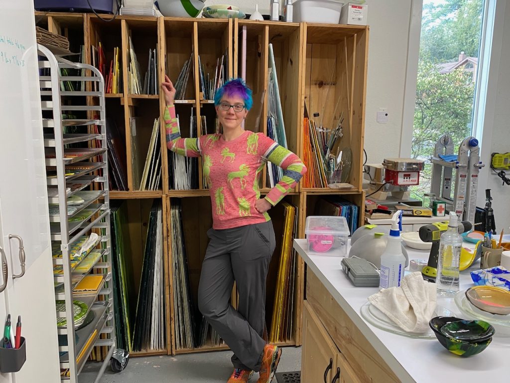 Glass artist Karen Wallace in her studio
