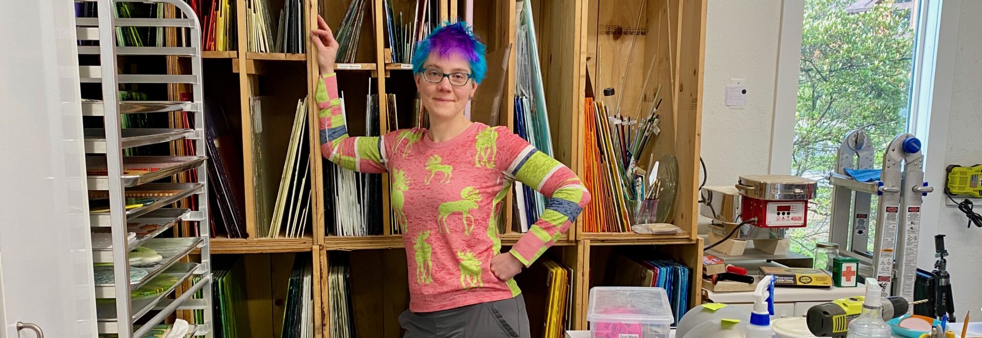 Glass artist Karen Wallace in her studio